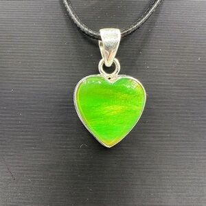 Neon Green Yellow Aurora Opal Sterling Silver 925 Handmade Heart-Shaped Pendant